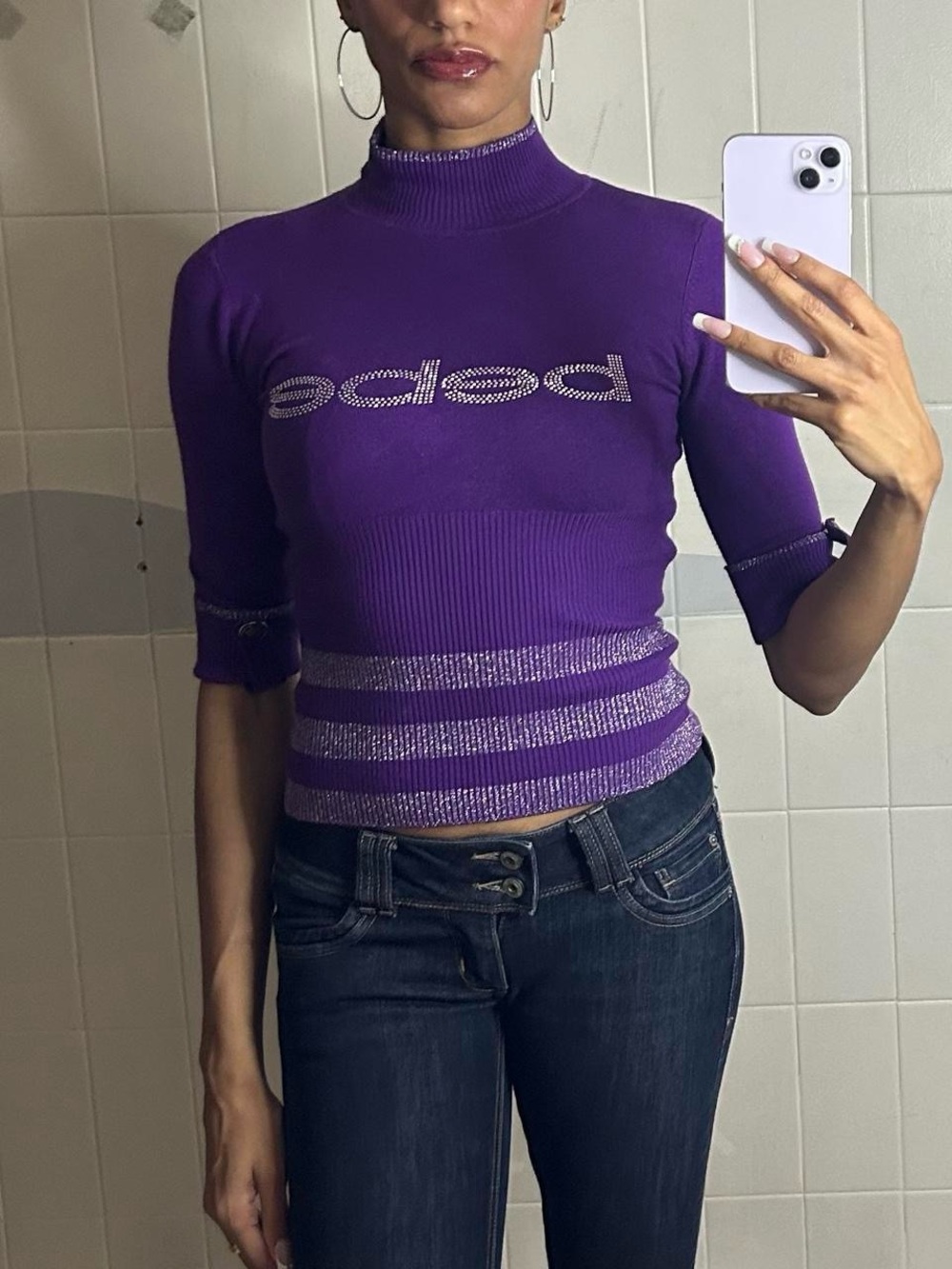 Vintage Bebe Purple Rhinestone Top
